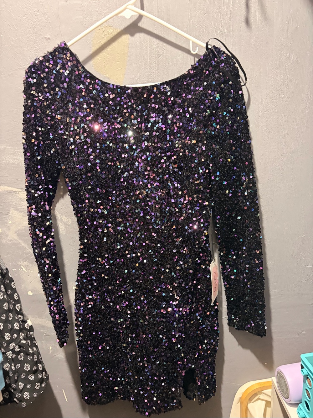 Marshalls Black Sequin Mini Dress with Purple Iridescent Sparkle